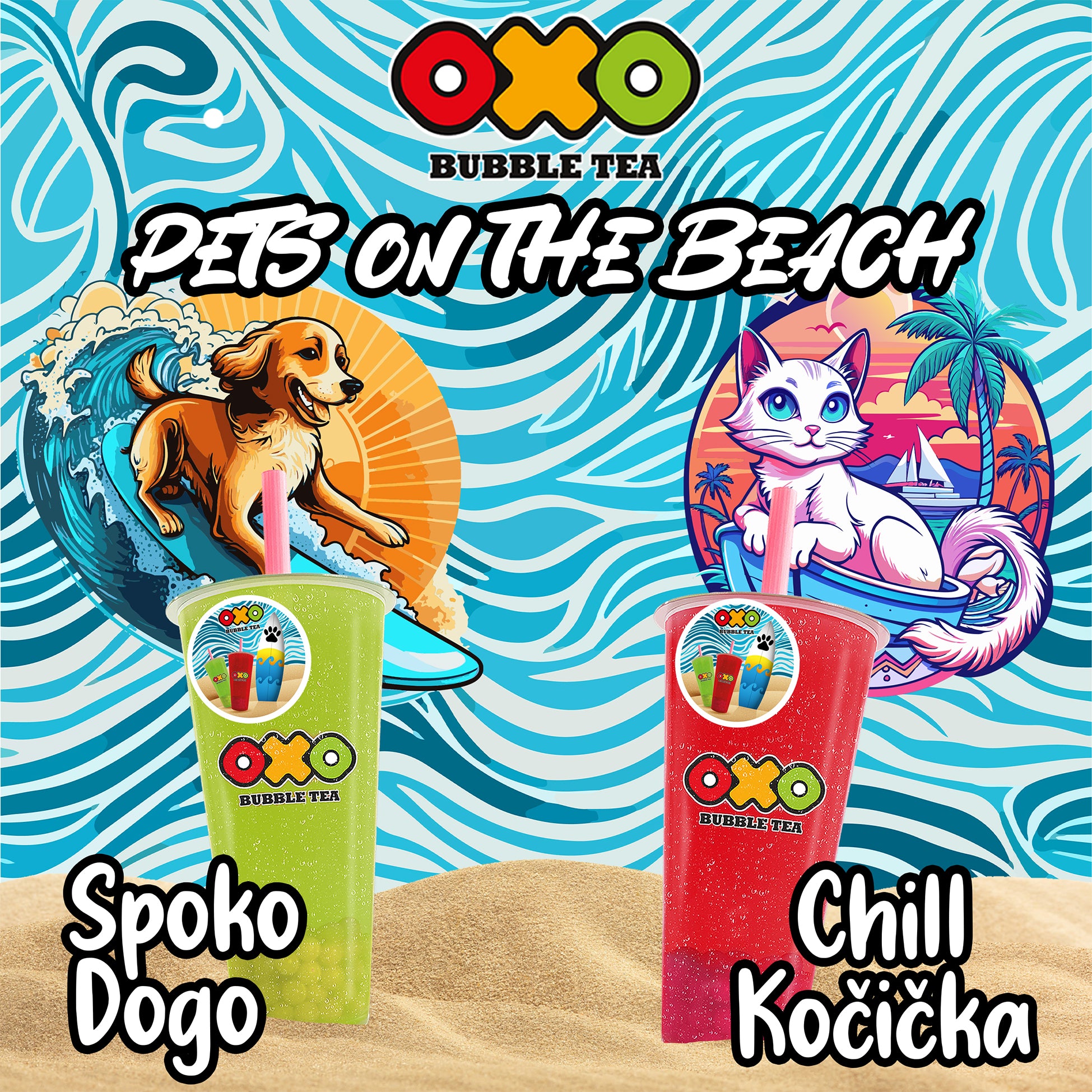 ☀️ Léto ještě zdaleka nekončí 🌊🏄 Dej si Spoko Dogo s Jablkem + Kiwi + Liči nebo Cill Kočku s Hrozno + Borůvkou + Malinou 😋🧋